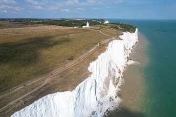 White cliffs of Dover UK drone aerial view .