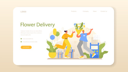 Florist web banner or landing page. Floral designer growing plant
