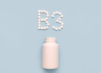 Vitamin B3, Niacin,  icon from tablets and drug bottle on blue background. Colltction of vitamin...