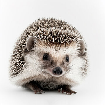 Wild hedgehog isolated on white background closeup photo