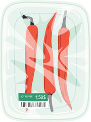 Red hot chilli pepper on plastic container flat icon