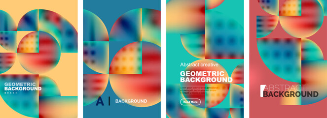 Vector set of abstract geometric posters designs. Collection of backgrounds, covers, templates, flyers, placards, brochures, banners