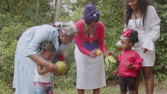 Children learning about Caribbean fruits and vegetables