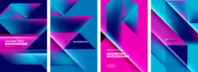 Set of abstract backgrounds - overlapping triangles with fluid gradients design. Collection of covers, templates, flyers, placards, brochures, banners