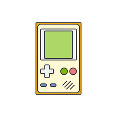 Vintage portable game console icon in color, isolated on white background 