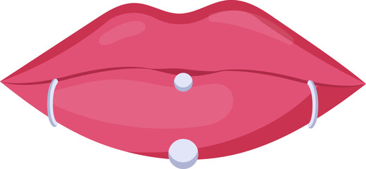 Plump lips with silver piercing flat icon Stylish accessory