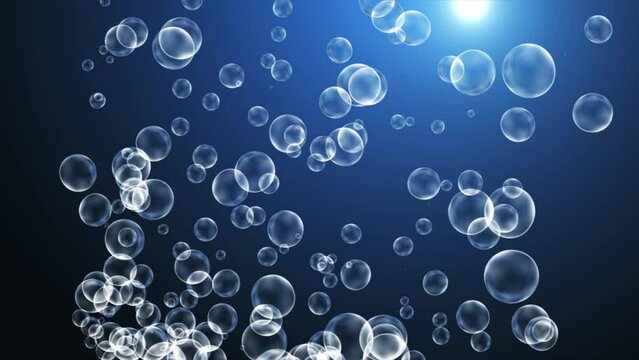Underwater Bubbles Rising With Sun Effects. Underwater Sunlight Effect With Rising Soap Bubbles, Sun Beams Underwater And Bubble, Soap Bubble Flying Background. Loop Animation Soap Bubbles Rising sun 