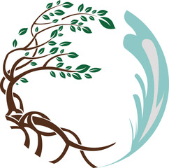 illustration of mangrove trees and sea water in a circle