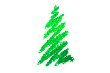 Christmas tree crayon paint isolated on white background