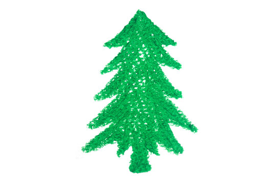 Christmas tree crayon paint isolated on white background
