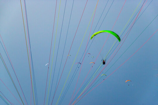 Aerial view of paragliders in Oludeniz, Fethiye, Turkey.