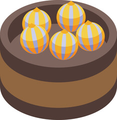 Striped baozi icon isometric vector. Chinese food. China steamed