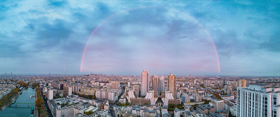 Paris Aerial with rainbow at sunrise