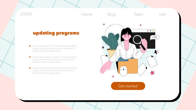 Programming web banner or landing page. Idea of coding, testing