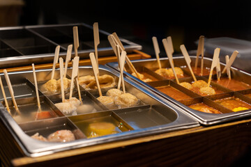 Japanese cuisine oden with tomyum soup and clear soup.