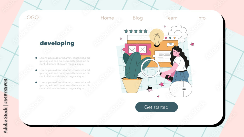 Poster software developer web banner or landing page. idea of programming