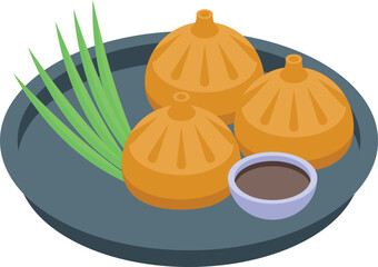 Steam baozi icon isometric vector. Dumpling food. Chinese cooking