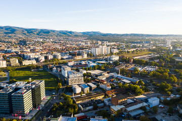 Aerial view of Zagreb business neighbourhood during a summer day, Croatia.
