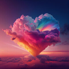 Rainbow heart cloud. Love cloud in the sky. LGBT love background. Queer rainbow heart poster - obrazy, fototapety, plakaty