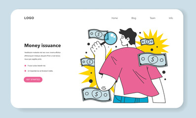 Money issuance as a financial inflation cause web banner or landing page.