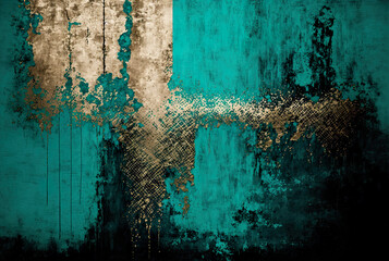 rusty metal background, old background, distressed teal texture, background with space for text, digital, illustration, generative AI