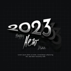 Happy new year 2023 abstract typography design with papercut effect in black abstract background
