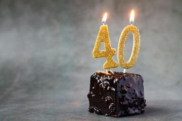 Birthday chocolate cake with number 40 candle