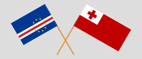 Crossed flags of Cape Verde and Tonga. Official colors. Correct proportion