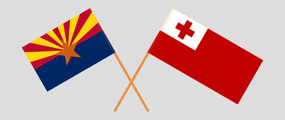 Crossed flags of the State of Arizona and Tonga. Official colors. Correct proportion