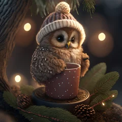 Printed roller blinds Owl Cartoons Cute baby owl in christmas night