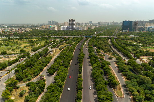 Noida, India - 26 October 2022: Aerial view of the Noida twin tower before demolition.