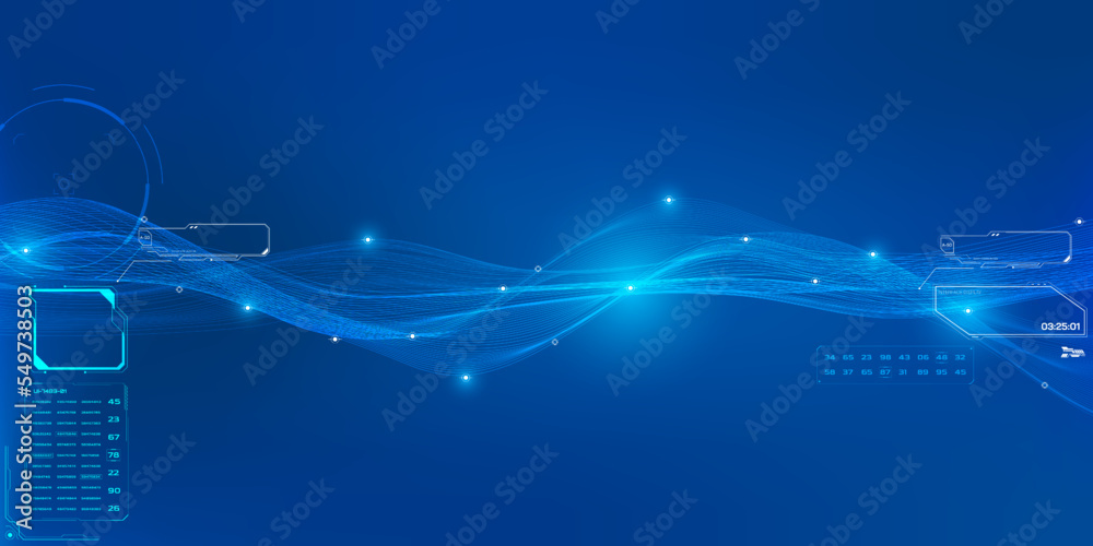 Poster Dynamic data futuristic waveform infographic with HUD digital number, frame, callout element display information vector background.