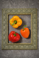 Set Of Different Bell Peppers Inside of Classic Frame