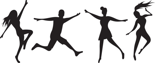 silhouette people rejoice dancing design vector isolated