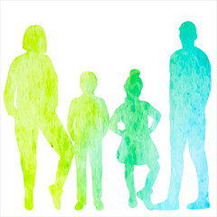  silhouette watercolor kids, family design vector