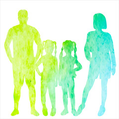  silhouette watercolor kids, family design