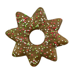 1 Weihnachtskeks mit Schokolade und Zuckerperlen auf weissem Hintergrund