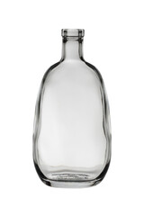 An empty glass bottle without a lid. Isolated on a white background.