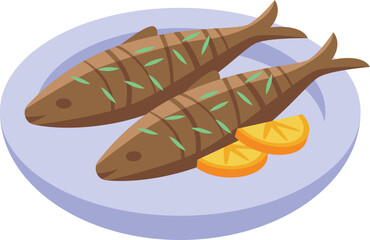 Fried herring fish icon isometric vector. Ocean sardine. Raw seafood