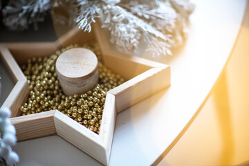 Christmas star decor on the table.