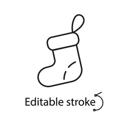 Christmas sock outline icon. Present surprise. Pink candy sign. Happy new year and Merry Christmas. Vector illustration