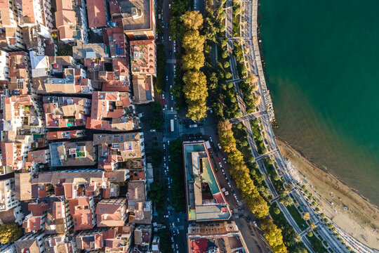 Aerial view of Salerno downtown along the coast, Campania, Italy.