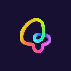 Number four logo. Rainbow gradient one line icon. Overlapping multicolor emblem with glossy shine.