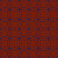 Seamless vector pattern. Line floral pattern seamless background flowers motif. Simple Textile swatch. Modern lux Fabric design. Vector illustration. Abstract geometric texture. Dark Blue Red. 10 eps