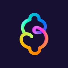 Dollar sign logo. Rainbow gradient one line icon. Overlapping multicolor emblem with glossy shine.