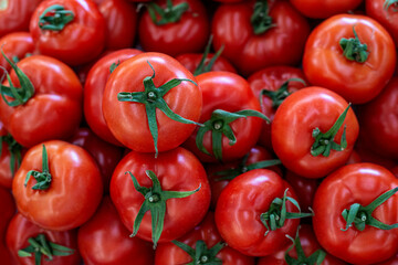 Closeup red tomatoes in the market 