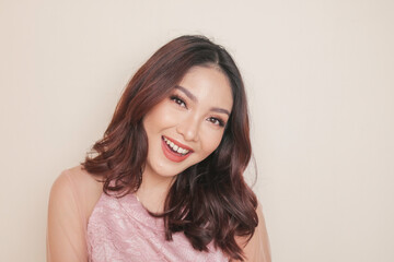 Fototapeta premium Close-up beauty face of Asian young model touching clean skin. Natural nude make-up. Skincare beauty facial treatment, spa, female health concept.
