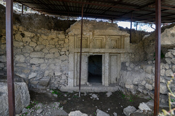 Fototapeta na wymiar Tlos ruins and tombs, an ancient Lycian city near the town of Seydikemer, Mugla, Turkey. 
