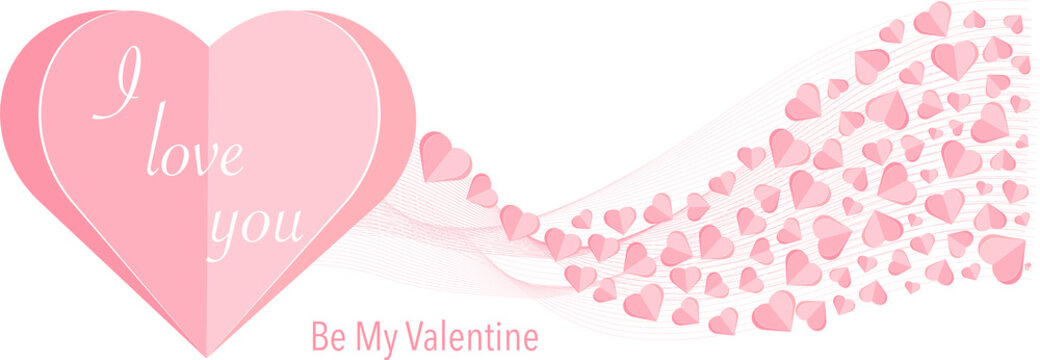 Banner with hearts and thin lines. Valentine's day.