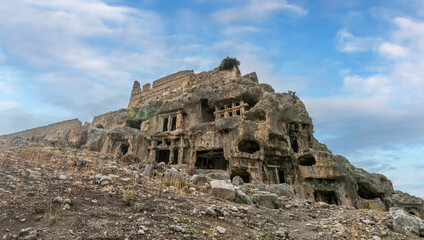Fototapeta na wymiar Tlos ruins and tombs, an ancient Lycian city near the town of Seydikemer, Mugla, Turkey. 